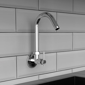 zap stainless steel brass chrome kitchen sink tap  wall flange 7 year warranty  sink cock tap for kitchen sink basin with 360 swivel spout  tap for kitchen sink taps terrim heavy silver