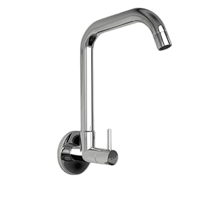 zap elixir brass kitchen sink tap with wall flange  360 swivel spout  wall mounted kitchen faucet for sink  hot or cold water  premium chrome finish  7-year warranty