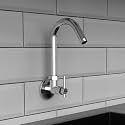 ZAP Stainless Steel, Brass Chrome Kitchen Sink Tap | Wall Flange 7 Year Warranty | Sink Cock Tap for Kitchen Sink Basin with 360° Swivel Spout | Tap for Kitchen Sink Taps (Terrim Heavy), Silver