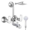 ZAP Overhead Shower with Rod | ABS Silicone Hand Shower | Flexible Hose Pipe | Wall Hook | High Pressure Rain Shower | Rust-Free Stainless Steel Finish