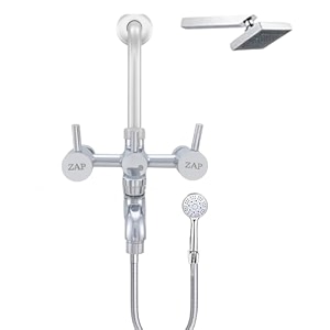 zap turbo series 3-in-1 wall mixer  100 high grade brass  with overhead shower multi-flow hand shower amp 15 meter flexible tube  chrome finish  premium bathroom fittings set