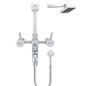 ZAP Turbo Series 3-in-1 Wall Mixer | 100% High Grade Brass | With Overhead Shower, Multi-Flow Hand Shower &amp; 1.5 Meter Flexible Tube | Chrome Finish | Premium Bathroom Fittings Set