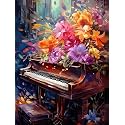 Zariocy 5D Diamond Art Kits for Adults Piano, DIY Diamond Painting Art Flowers Round Full Drill Crystal Diamond Embroidery Paintings Arts Craft for Home Office Wall Decor 12x16 inch