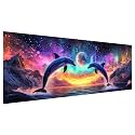 Zariocy 5D Large Diamond Art Kits for Adults Aurora Dolphins, Diamond Painting Art Scenery Round Full Drill Crystal Diamond Embroidery Paintings Arts Craft for Home Office Wall Decor 31.5x11.81 inch
