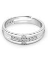 Zarkan Zarkan 925 Silver + American Diamond Ring For Men Silver Rhodium Plated Ring