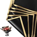 Zarwani - 20 Sheets Korean Style Waterproof Black Bouquet Wrapping Paper (58cm x 58cm, 60 Microns) | Golden Border Design, Giftwrap for Flowers &amp; DIY Gift Wrapping Paper (20, Forest Black)