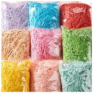 4 color shredded paper 400g random color 100gram each pack  shredded paper filler dry grass amp raffia crinkle strip for gift box packaging hamper amp basket filling assorted400g