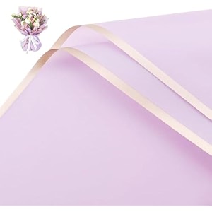 zarwani - 10 sheets korean style waterproof purple bouquet wrapping paper 58cm x 58cm 60 microns  golden border design giftwrap for flowers amp diy gift wrapping paper 10 lavender close