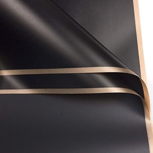 zarwani - 10 sheets korean style waterproof black bouquet wrapping paper 58cm x 58cm 60 microns  golden border design giftwrap for flowers amp diy gift wrapping paper 10 gold border black