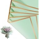 Zarwani - 10 Sheets Korean Style Waterproof Pista Green Bouquet Wrapping Paper (58cm x 58cm, 60 Microns) | Golden Border Design, Giftwrap for Flowers &amp; Gift Wrapping Paper (10,Pastel Green, Close)