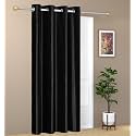 ZATCHBELL 1 Piece Solid Eyelet Long Crush Polyester Home &amp; Living Room Window Curtains - 5 Feet, Black