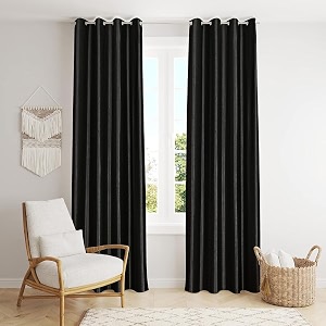 zatchbell polyester solid long crush plain door curtain 8 feet black-set of 2