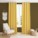 ZATCHBELL Polyester Solid Long Crush Plain Window Curtain, 6 Feet, Yellow-Set of 2