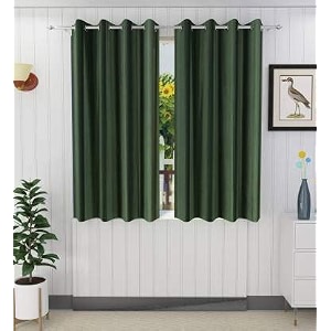 zatchbell polyster solid long crush plain window curtain 5 feet dark green-set of 2