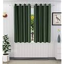 ZATCHBELL Polyster Solid Long Crush Plain Window Curtain, 5 Feet, Dark Green-Set of 2