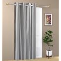 ZATCHBELL 1 Piece Solid Eyelet Long Crush Polyester Home &amp; Living Room Window Curtains - 5 Feet, Grey