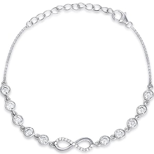 zavya 925 sterling silver cz infinity rhodium plated adjustable bracelet gift for women amp girls  with certificate of authenticity amp hallmark