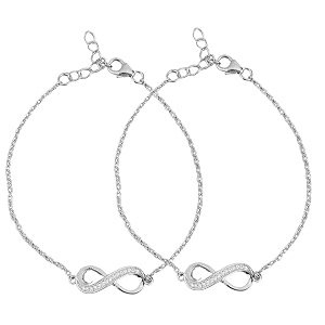zavya 925 sterling silver cubic zirconia infinity rhodium plating chain bracelet  gift for women and girls  1 year plating warranty