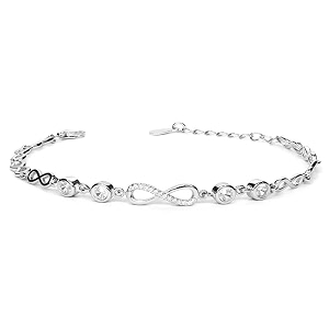 zavya 925 sterling silver infinity charm with cubic zirconia rhodium plated adjustable chain bracelet gift hamper  1 year plating warranty