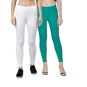 zayanqa combo of 2 slim fit womengirls solid stretchable cotton ankle length leggings with ultrasoft wide elastic waistband comfortable fashionwear