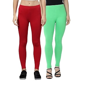 zayanqa combo of 2 slim fit womengirls solid stretchable cotton ankle length leggings with ultrasoft wide elastic waistband comfortable fashionwear