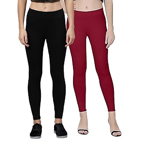 zayanqa combo of 2 slim fit womengirls solid stretchable cotton ankle length leggings with ultrasoft wide elastic waistband comfortable fashionwear