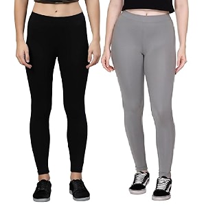 zayanqa combo of 2 slim fit womengirls solid stretchable cotton ankle length leggings with ultrasoft wide elastic waistband comfortable fashionwear