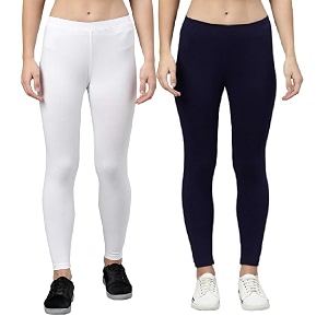zayanqa combo of 2 slim fit womengirls solid stretchable cotton ankle length leggings with ultrasoft wide elastic waistband comfortable fashionwear