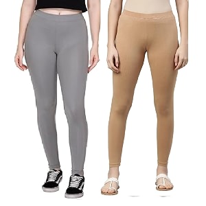 zayanqa combo of 2 slim fit womengirls solid stretchable cotton ankle length leggings with ultrasoft wide elastic waistband comfortable fashionwear