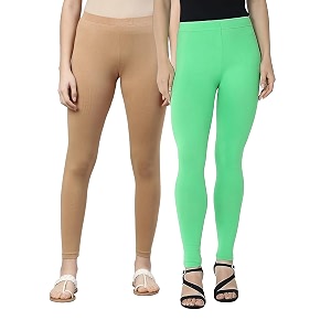 zayanqa combo of 2 slim fit womengirls solid stretchable cotton ankle length leggings with ultrasoft wide elastic waistband comfortable fashionwear