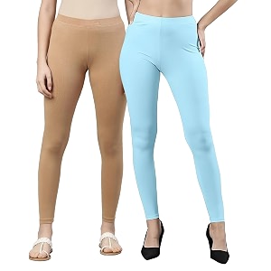 zayanqa combo of 2 slim fit womengirls solid stretchable cotton ankle length leggings with ultrasoft wide elastic waistband comfortable fashionwear