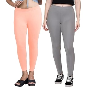 zayanqa combo of 2 slim fit womengirls solid stretchable cotton ankle length leggings with ultrasoft wide elastic waistband comfortable fashionwear