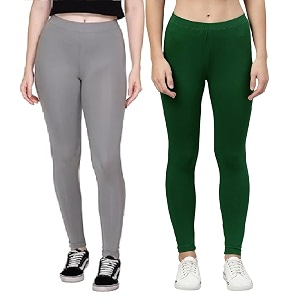 zayanqa combo of 2 slim fit womengirls solid stretchable cotton ankle length leggings with ultrasoft wide elastic waistband comfortable fashionwear