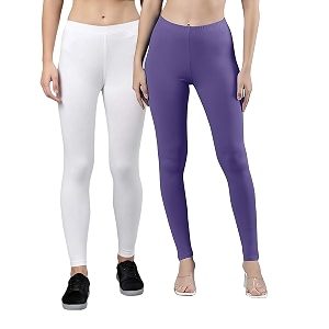 zayanqa combo of 2 slim fit womengirls solid stretchable cotton ankle length leggings with ultrasoft wide elastic waistband comfortable fashionwear