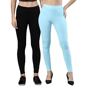 zayanqa combo of 2 slim fit womengirls solid stretchable cotton ankle length leggings with ultrasoft wide elastic waistband comfortable fashionwear