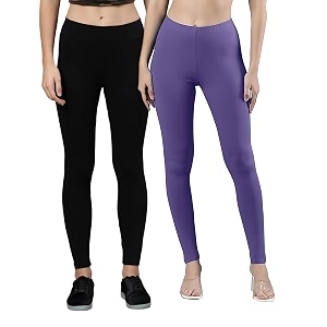 zayanqa combo of 2 slim fit womengirls solid stretchable cotton ankle length leggings with ultrasoft wide elastic waistband comfortable fashionwear