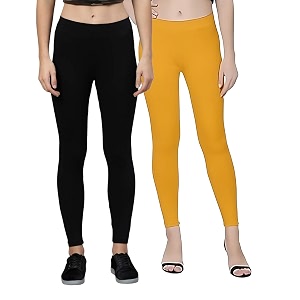 zayanqa combo of 2 slim fit womengirls solid stretchable cotton ankle length leggings with ultrasoft wide elastic waistband comfortable fashionwear