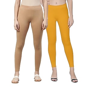 zayanqa combo of 2 slim fit womengirls solid stretchable cotton ankle length leggings with ultrasoft wide elastic waistband comfortable fashionwear