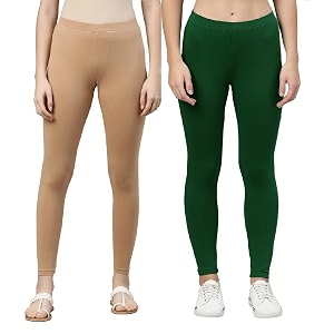 zayanqa combo of 2 slim fit womengirls solid stretchable cotton ankle length leggings with ultrasoft wide elastic waistband comfortable fashionwear