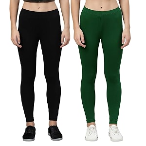 zayanqa combo of 2 slim fit womengirls solid stretchable cotton ankle length leggings with ultrasoft wide elastic waistband comfortable fashionwear