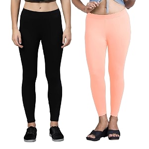 zayanqa combo of 2 slim fit womengirls solid stretchable cotton ankle length leggings with ultrasoft wide elastic waistband comfortable fashionwear