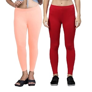 zayanqa combo of 2 slim fit womengirls solid stretchable cotton ankle length leggings with ultrasoft wide elastic waistband comfortable fashionwear