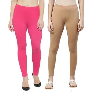 zayanqa combo of 2 slim fit womengirls solid stretchable cotton ankle length leggings with ultrasoft wide elastic waistband comfortable fashionwear