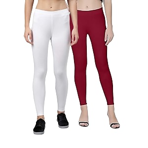 zayanqa combo of 2 slim fit womengirls solid stretchable cotton ankle length leggings with ultrasoft wide elastic waistband comfortable fashionwear