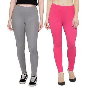 zayanqa combo of 2 slim fit womengirls solid stretchable cotton ankle length leggings with ultrasoft wide elastic waistband comfortable fashionwear