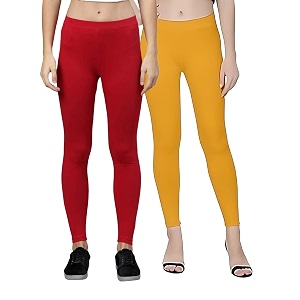 zayanqa combo of 2 slim fit womengirls solid stretchable cotton ankle length leggings with ultrasoft wide elastic waistband comfortable fashionwear