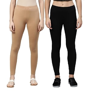 zayanqa combo of 2 slim fit womengirls solid stretchable cotton ankle length leggings with ultrasoft wide elastic waistband comfortable fashionwear