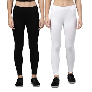 zayanqa combo of 2 slim fit womengirls solid stretchable cotton ankle length leggings with ultrasoft wide elastic waistband comfortable fashionwear