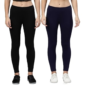 zayanqa combo of 2 slim fit womengirls solid stretchable cotton ankle length leggings with ultrasoft wide elastic waistband comfortable fashionwear