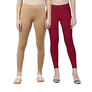zayanqa combo of 2 slim fit womengirls solid stretchable cotton ankle length leggings with ultrasoft wide elastic waistband comfortable fashionwear